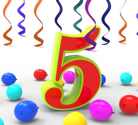 Number Five Party Shows Multi Coloured Decorations And Confetti