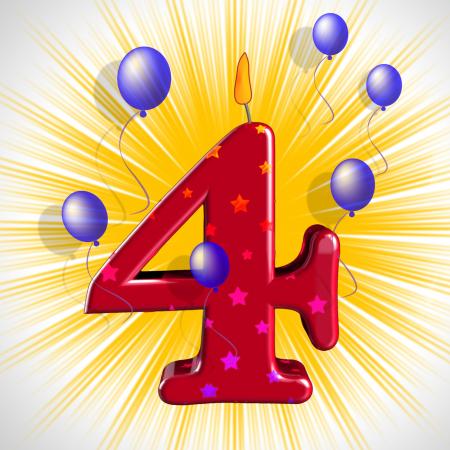 Number Four Party Means Wax Cake Candle Or Birthday Candle