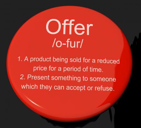 Offer Definition Button Showing Discounts Reductions Or Sales