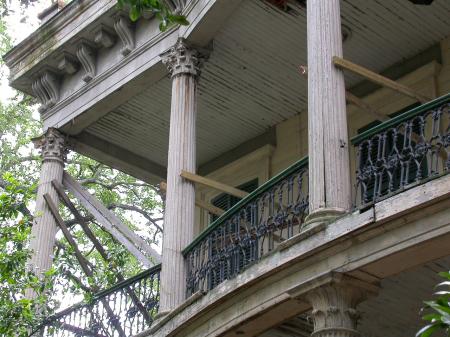 Old building with supporting pillars