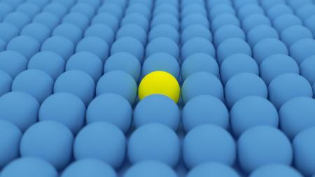 One Yellow  Ball Among Blue Balls