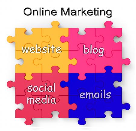 Online Marketing Puzzle Shows Websites And Blogs