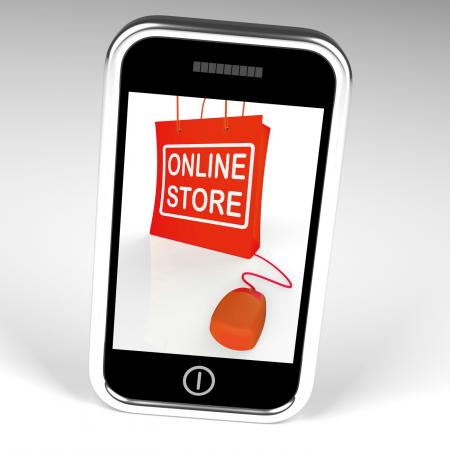 Online Store Bag Displays Shopping and Buying From Internet Stores