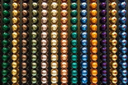 Overhead view of coffee capsules