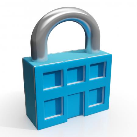 Padlock And House Shows Building Security