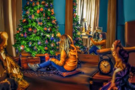 Painting of a Girl at Christmas