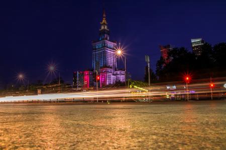 Palace of Culture and Science, Warsaw by night, Poland
