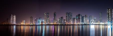 Panoramic View of City Lit Up at Night