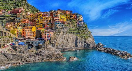 Panoramic View of Sea Against Blue Sky