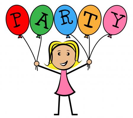 Party Balloons Represents Young Woman And Kids