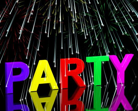 Party Word With Fireworks Showing Clubbing Nightlife Or Disco