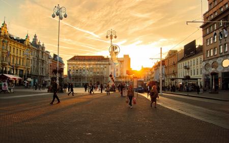 People On The Street During Sunset