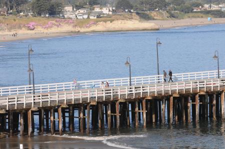 People walking on wharf