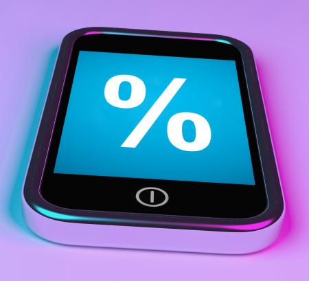 Percent Sign On Phone Shows Percentage Discount Or Investment