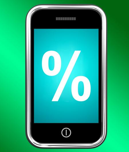 Percent Sign On Phone Shows Percentage Discount Or Investment