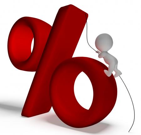 Percent Sign With 3d Man Climbing Showing Percentage