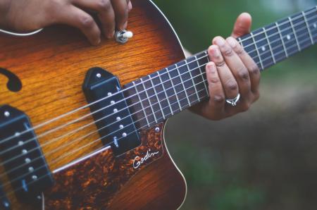 Person Holding Brown and Black Electric Guitar