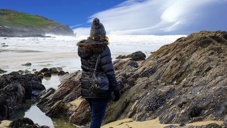 Person in Black Bubble Jacket