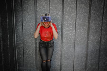 Photo of Woman Wearing Red Crew Neck T-shirt