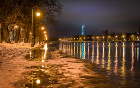 Photography of Street Light on Seashore