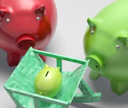 Piggy Bank Family Shows Planning And Protection