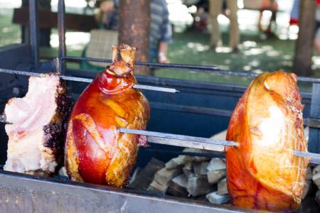 Pork roasting over fire