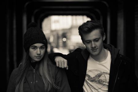 Portrait of a Young Woman in City at Night