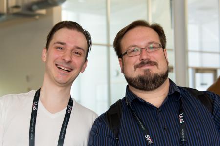 Posed portrait of OliverJT (Synthesis Universe) and Reverend Kyle at SVVR