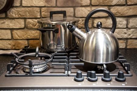 Pots on kitchen stove