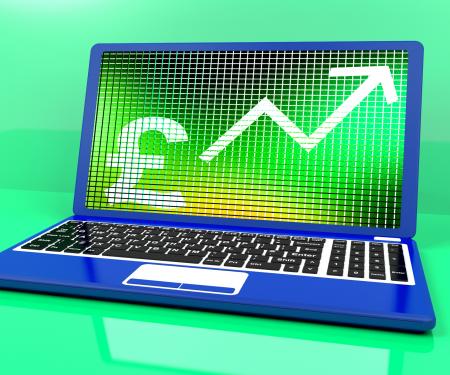 Pound Sign And Up Arrow On Laptop For Earnings Or Profit