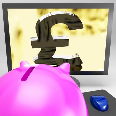 Pound Symbol On Monitor Showing Kingdom Wealth