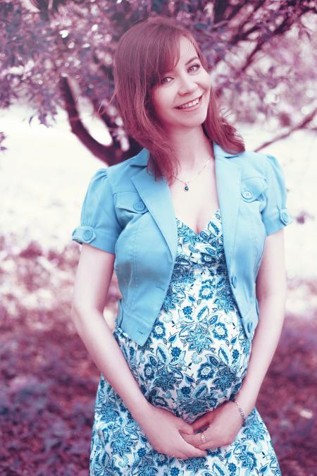 Pregnant Woman in Blue Dress