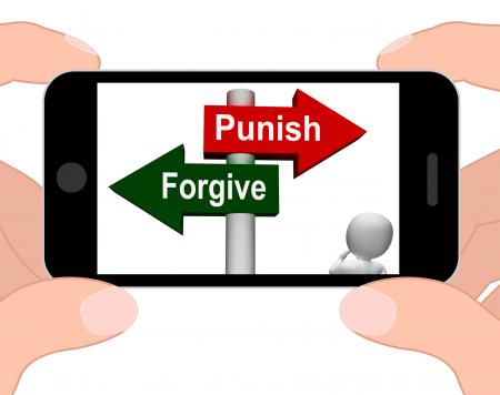 Punish Forgive Signpost Displays Punishment or Forgiveness