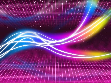 Purple Swirls Background Shows Colorful Flourescent And Stars