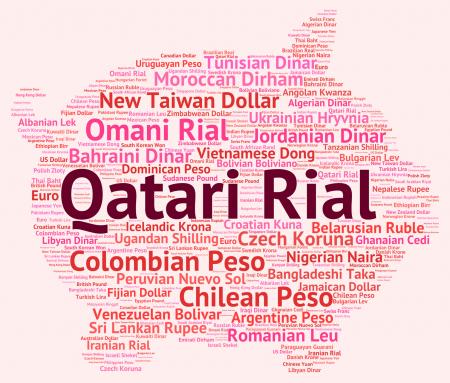 Qatari Rial Indicates Currency Exchange And Banknote