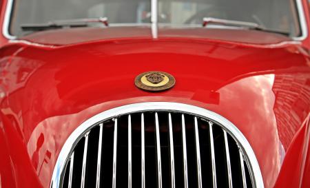 Red Car With Brown Emblem