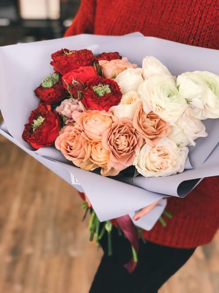 Red, Peach, and White Roses Bouquet