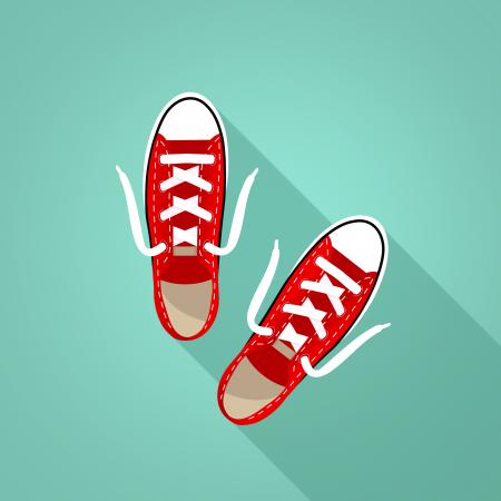 Red Sneakers on Turquoise Background