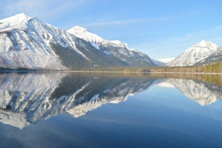 Reflection of Mountains in Lake Against Sky