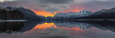 Reflection of Mountains in Lake during Sunset