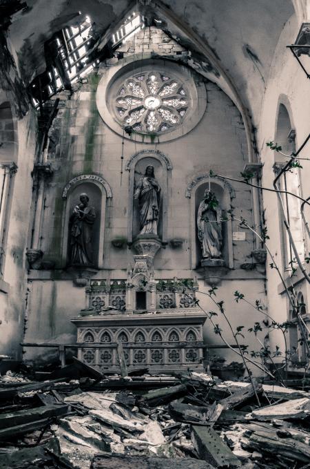 Religious Statue in Greyscale Photo