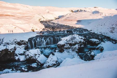 River Between Snow Field View