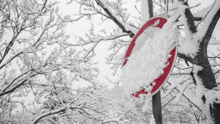 Road Signage Covered With Snow