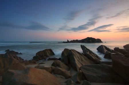 Rocks on Beach at Sunset