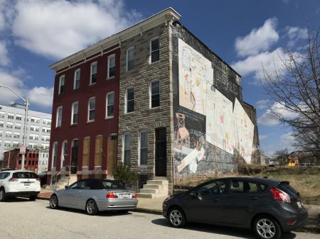 Rowhouse group and mural, 1105-1109 Brentwood Avenue, Baltimore, MD 21202