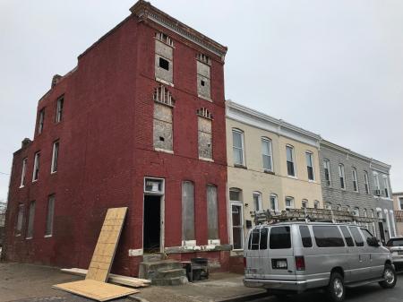 Rowhouse rehabilitation in progress, 411 E. 27th Street, Baltimore, MD 21218