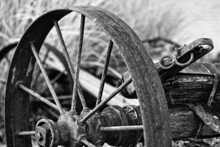 Rusted Wheel Grayscale Photo