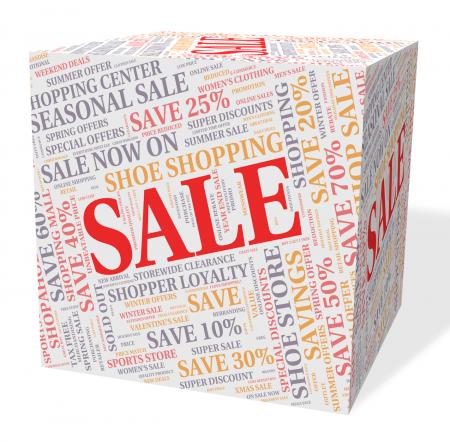 Sale Cube Represents Words Offers And Bargains