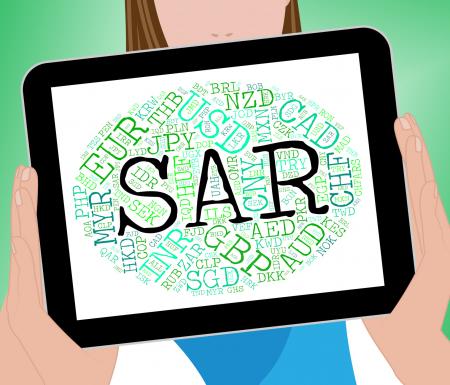 Sar Currency Represents Saudi Arabian Riyals And Coinage