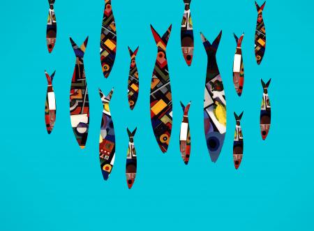 Sardines - a typical Portuguese icon are the stylized Lisbon sardines